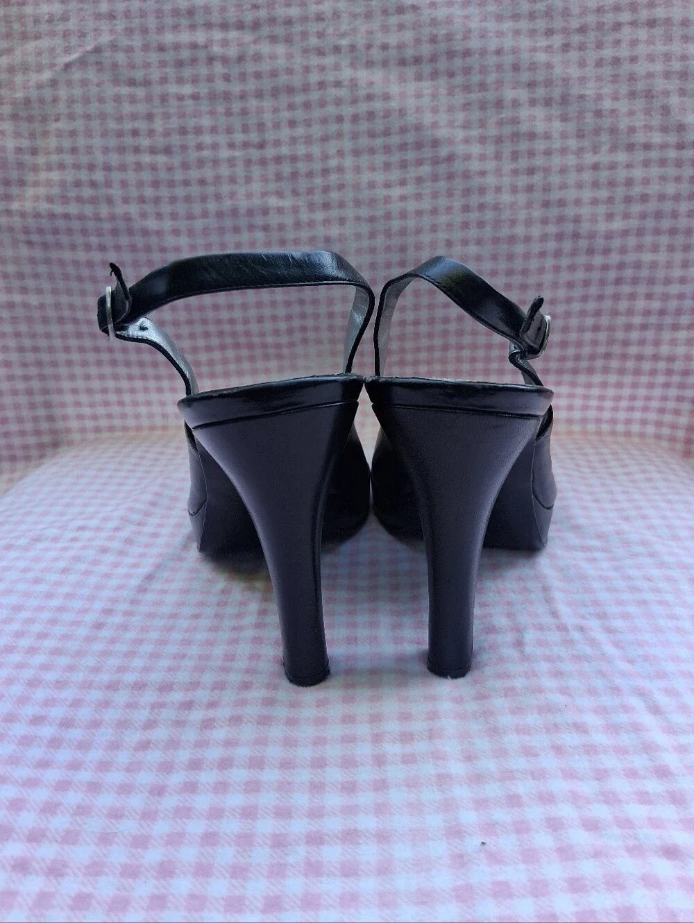 GUESS Black Peep-Toe Slingback Heels